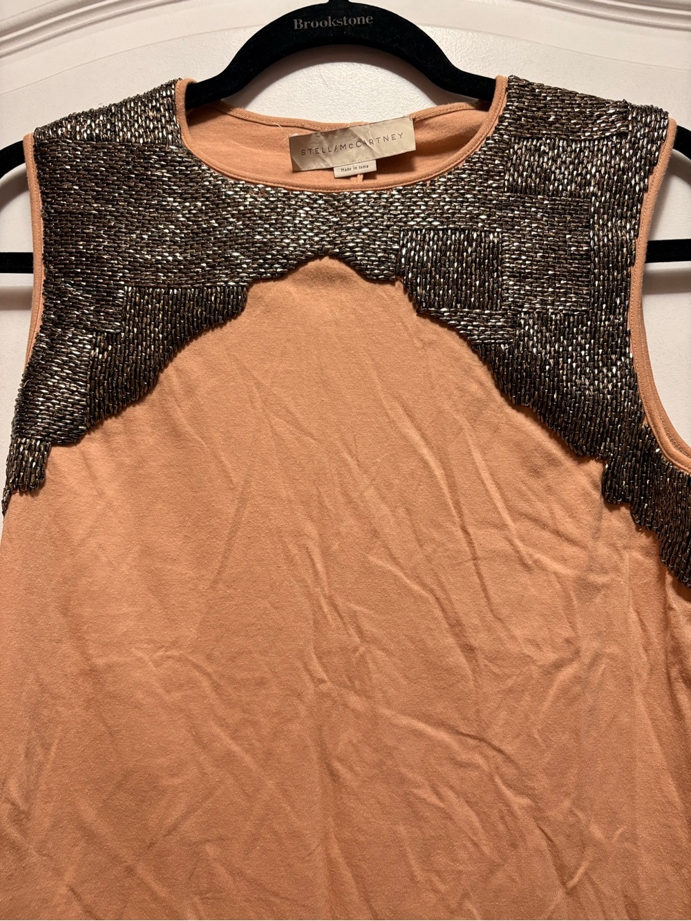 Stella McCartney Nude Tank Top with Metallic Beaded Yoke